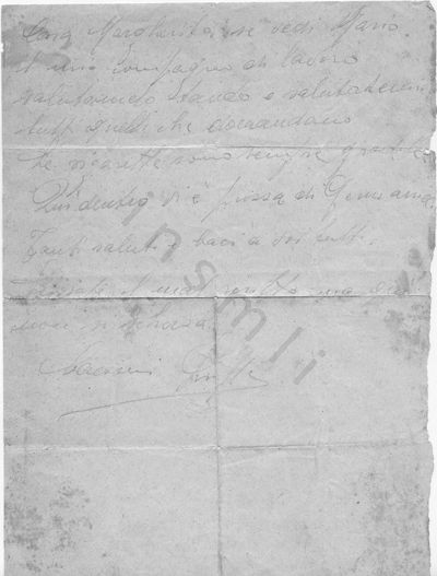 L’immagine riproduce la seconda facciata della lettera di Giuseppe Bravin alla madre e a Margherita.