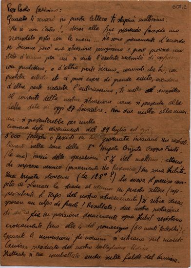 L’immagine riproduce la prima pagina del testamento spirituale di Guido Pasolini.