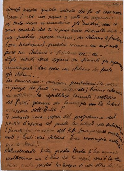 L’immagine riproduce la nona pagina del testamento spirituale di Guido Pasolini.
