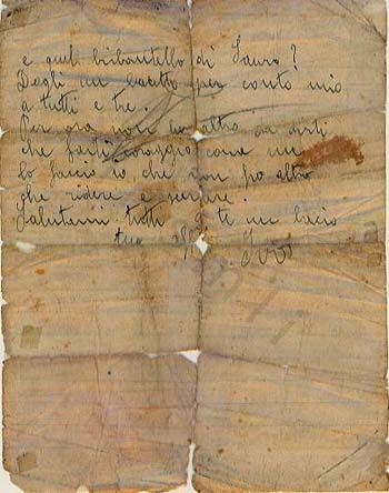 L’immagine riproduce il retro della lettera manoscritta di Ivo alla madre del 31 marzo 1944 su foglio di carta.