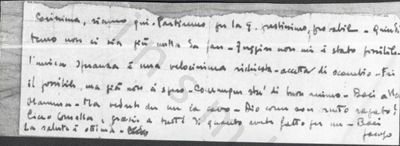 L’immagine riproduce la fotocopia dell’ultimo messaggio di Jacopo Dentici alla sorella, inviato dal Lager di Bolzano.