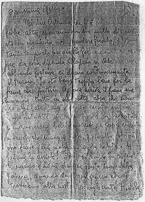 L’immagine riproduce la fotocopia cartacea della prima pagina dell’ultima lettera scritta da Jole Baroncini alla sorella Nella.