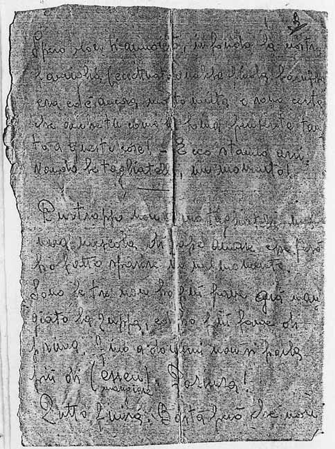 L’immagine riproduce la fotocopia cartacea della terza pagina dell’ultima lettera scritta da Jole Baroncini alla sorella Nella.