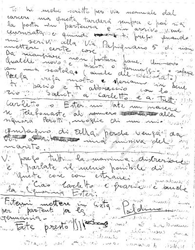 L’immagine riproduce la fotocopia della seconda facciata dell’ultima lettera di Leopoldo Fagnani, scritta il giorno precedente la sua esecuzione.