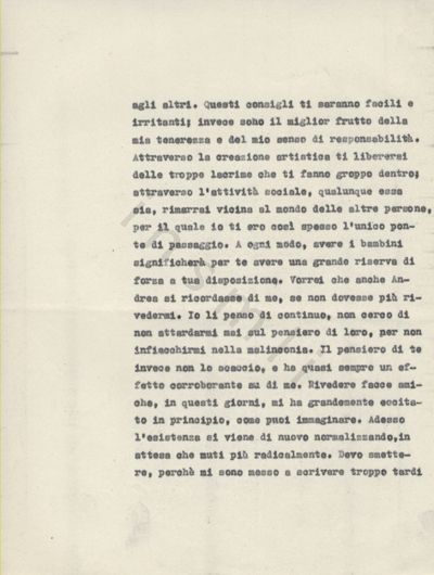 L’immagine riproduce la terza pagina della trascrizione a macchina dell’ultima lettera di Leone Ginzburg alla moglie Natalia. 