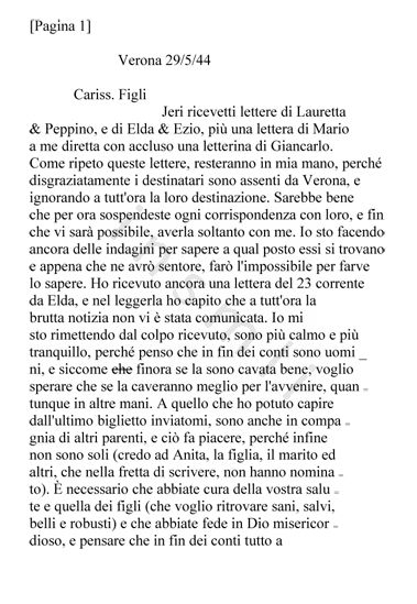 L’immagine riproduce la trascrizione della lato frontale dell’ultima lettera scritta da Leonardo Spagnoletto da Verona, prima di essere deportato ad Auschwitz.