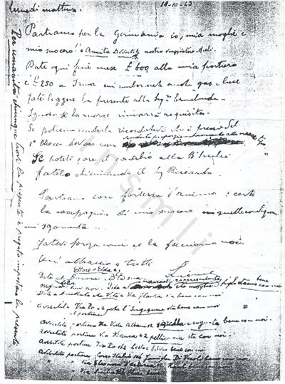 L’immagine riproduce la fotocopia dell’ultima lettera di Lionello Alatri, lasciata cadere dal vagone della tradotta ferroviaria per Auschwitz e raccolto da un ferroviere alla stazione di Roma Tiburtina.