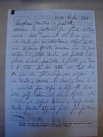 L’immagine riproduce il fronte dell’ultimo messaggio scritto da Broglio su foglio di carta a quadretti.