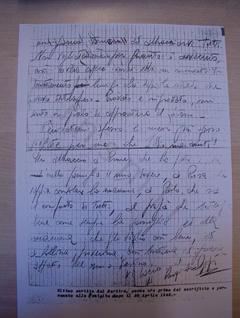 L’immagine riproduce il retro dell’ultimo messaggio scritto da Broglio su foglio di carta a quadretti.