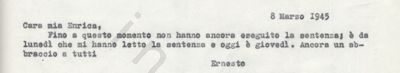 L’immagine riproduce la trascrizione a macchina della seconda lettera scritta da Luigi Ernesto Monnet alla moglie, tre giorni dopo la sua condanna a morte.