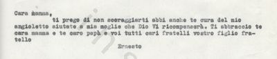 L’immagine riproduce la trascrizione a macchina della lettera di Luigi Ernesto Monnet scritta alla madre il giorno dopo la sua condanna a morte.