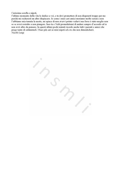 L’immagine riproduce il testo dell’ultima lettera scritta da Luigi Nicolò alla sorella e ai nipoti.