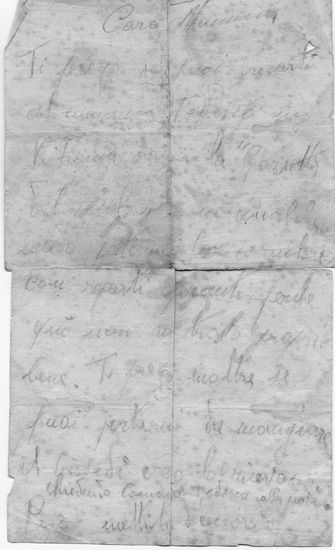 L’immagine riproduce la prima facciata di una delle ultime due lettere scritte da Luigi Parussa alla madre.