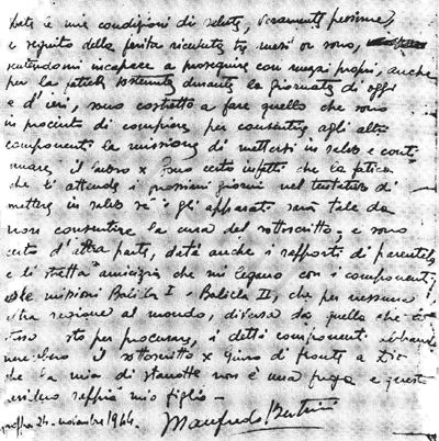 Immagine dell’ultima lettera scritta da Manfredo Bertini ai famigliari prima di morire.