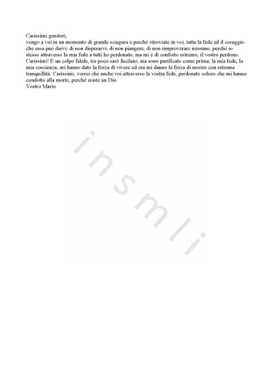 L’immagine riproduce il testo dell’ultima lettera scritta da Mario Capelli ai genitori.