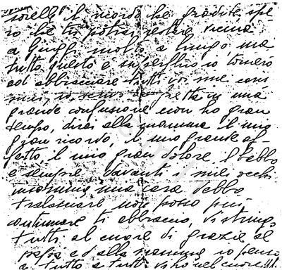 L’immagine riproduce la fotocopia della seconda facciata della lettera scritta da Maria Lazzari alla sorella Parisina, e gettata dalla tradotta poco dopo la partenza da Trieste per il lager di Ravensbruck.