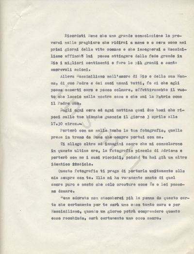 L’immagine riproduce la quarta pagina della trascrizione a macchina della lettera scritta da Massimo Montano alla moglie, il giorno prima della sua esecuzione.