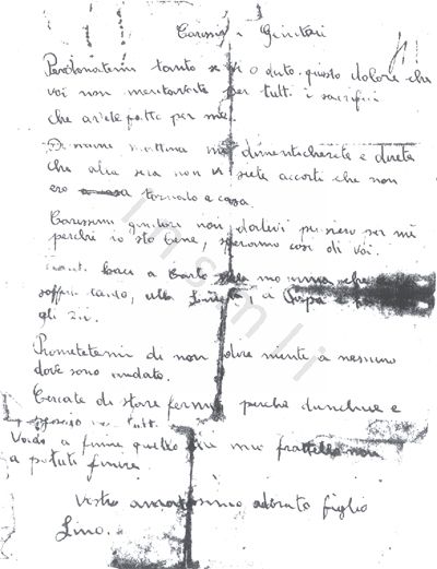 L’immagine riproduce la fotocopia del testamento spirituale di Nicolò Dagnino, scritto ai genitori prima di unirsi ai partigiani.