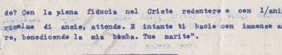 L’immagine riproduce la terza pagina della trascrizione dell’ultima lettera di Nicola Panevino alla moglie Elena, scritta due giorni prima di essere fucilato.