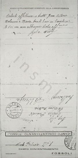 L’immagine riproduce la fotocopia della seconda facciata dell’ultima lettera di Nicola Podestà ai genitori, scritta dal Lager di Fossoli.