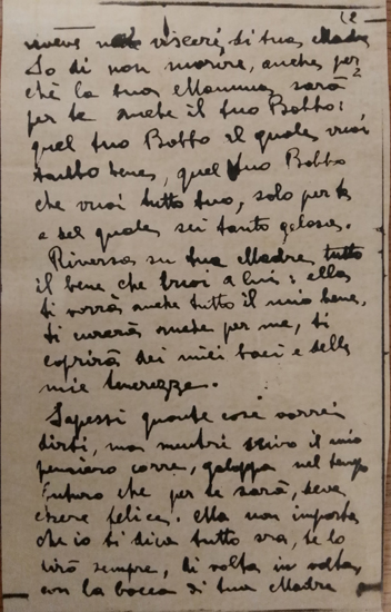 L’immagine riproduce la copia fotostatica della seconda facciata della lettera scritta da Paolo Braccini alla figlia, il giorno della sua condanna a morte.