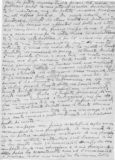 L’immagine riproduce la terza pagina della lettera di Pietro Ferreira ai compagni e agli amici del Partito d’Azione, scritta il giorno prima della sua esecuzione.