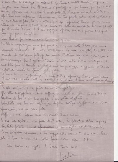 L’immagine riproduce la seconda facciata di una delle lettere scritte da Raffaele Zicconi dal carcere di Regina Coeli. Per contenuto e significato, essa può essere considerata il suo "testamento spirituale".
Il documento pare vergato in matita su un foglio di carta in bianco.