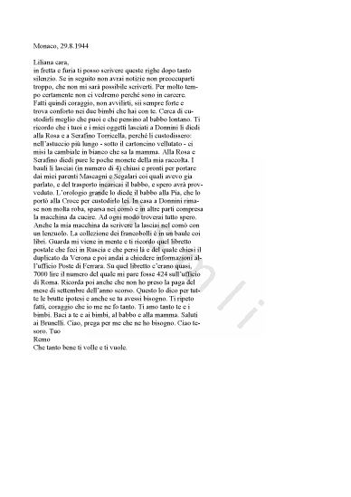 L’immagine riproduce il testo dell’ultima lettera scritta da Remo Sottili alla moglie.