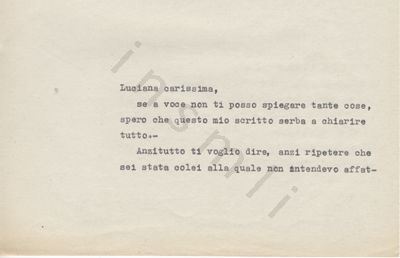 L’immagine riproduce la prima pagina della trascrizione a macchina dell’ultima lettera inviata da Renato Viola all’amata Luciana, scritta alcuni giorni prima di incontrare la morte in battaglia, col presentimento della fine imminente.