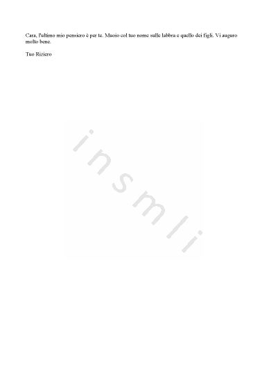 L’immagine riproduce la trascrizione dell’ultimo messaggio di Riziero Fantini, scritto alla moglie nell’imminenza dell’esecuzione.