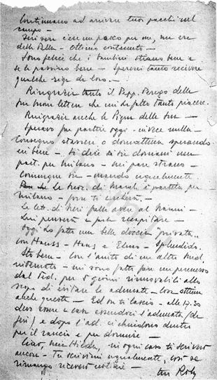 L’immagine riproduce la seconda facciata dell’ultima lettera di Roberto Enea Lepetit, scritta alla moglie Hilda dal Lager di Bolzano pochi giorni prima di essere inviato a Mauthausen.