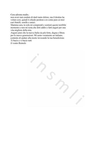 L’immagine riproduce la trascrizione dell’ultima lettera di Romolo Iacopini.