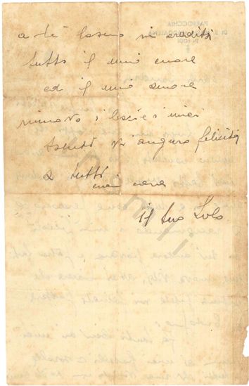 L’immagine riproduce il retro dell’ultima lettera di Rosolino Ferrari alla moglie Sandra, scritta pochi minuti prima della fucilazione. 