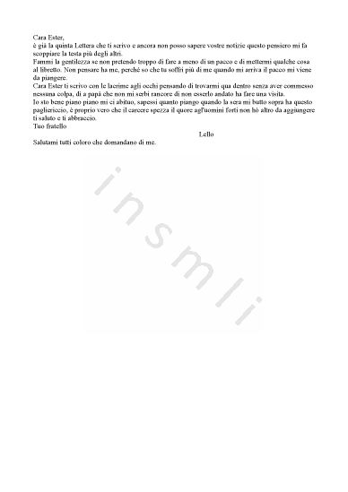 L’immagine riproduce il testo di una delle due ultime lettere di Samuele Di Castro.