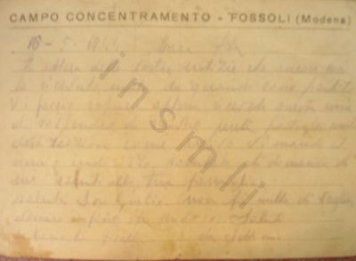 L’immagine riproduce l’ultima lettera di Settimio Spagnoletto a Ida Lattanzi, scritta con una matita blu su di un foglio del Campo di concentramento di Fossoli.