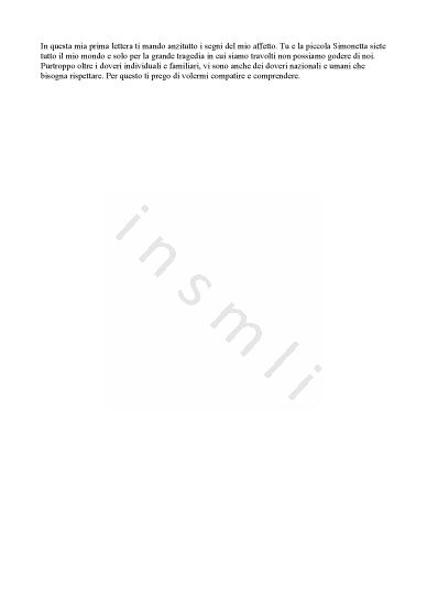 L’immagine riproduce il testo dell’ultima lettera scritta da Ugo Baglivo alla moglie.