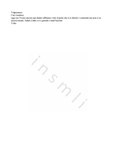 L’immagine riproduce il testo di una delle ultime lettere scritte da Velio Bini ai genitori.