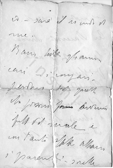 L’immagine riproduce la terza facciata dell’ultima lettera di Venanzio Gabriotti ai suoi cari, scritta tra il giorno della cattura (5 maggio) e quello dell’esecuzione (9 maggio).
Il documento è scritto a penna sulle quattro facciate di un foglio bianco piegato longitudinalmente in due.
