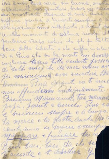 L’immagine riproduce la seconda facciata dell’ultima lettera di Luigi Vincenzo Marzagalli, scritta a Giuseppina Prina dal Lager di Bolzano.
