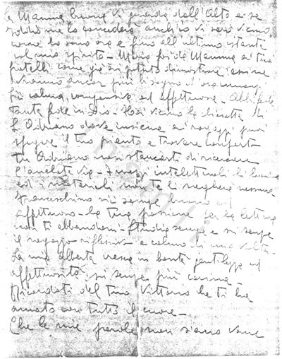 L’immagine riproduce la fotocopia della terza facciata dell’ultima lettera scritta da Alberto Grasso Caprioli prima della fucilazione.
