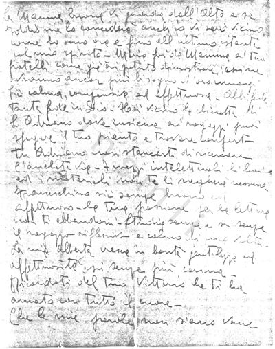 L’immagine riproduce la fotocopia della terza facciata dell’ultima lettera scritta da Alberto Grasso Caprioli prima della fucilazione.