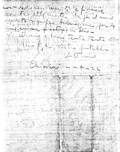 L’immagine riproduce la fotocopia della quarta facciata dell’ultima lettera scritta da Alberto Grasso Caprioli prima della fucilazione.
