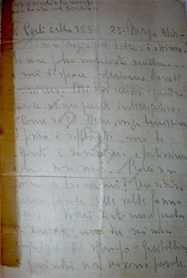 L’immagine riproduce la prima facciata dell’ultima lettera di Vittorio Marimpietri alla fidanzata, scritta il giorno prima di essere fucilato alle Fosse Ardeatine.