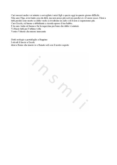 L’immagine riproduce il testo dell’ultima lettera scritta da Vittorio Tassi ai famigliari.