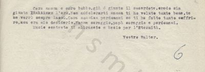 L’immagine riproduce la trascrizione a macchina della lettera scritta da Walter Caramellino ai genitori, prima della fucilazione.