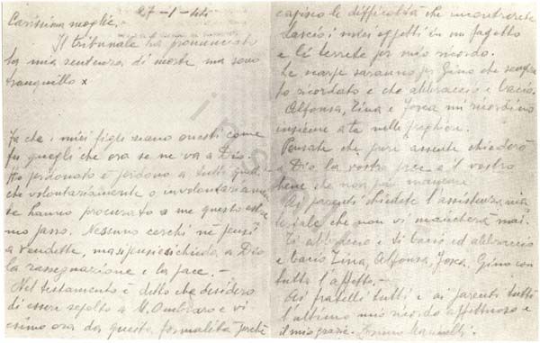 Immagine della lettera scritta a mano da Zosimo Marinelli su un foglio bianco.